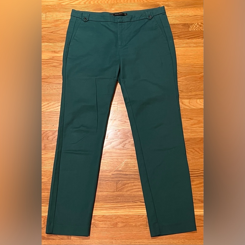 ZARA‎ Green Cotton Stretch Cropped Ankle Pants Button Details Size 4 1628/225
